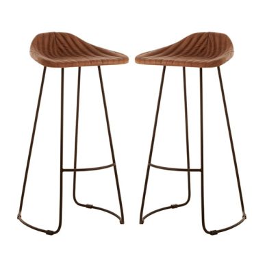 Bodmin Brown Faux Leather Bar Stools In Pair