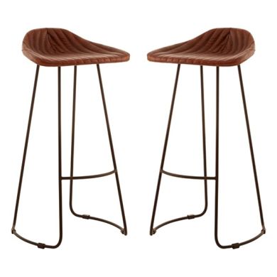 Bodmin Tan Faux Leather Bar Stools In Pair
