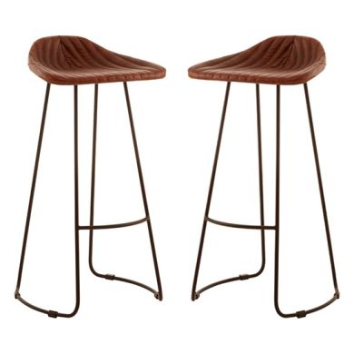 Bodmin Tan Faux Leather Bar Stools In Pair
