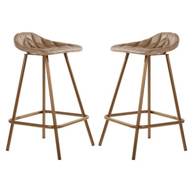 Bodmin Grey Faux Leather Bar Stools With Brass Legs In Pair