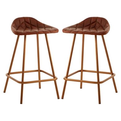 Bodmin Tan Faux Leather Bar Stools With Brass Legs In Pair