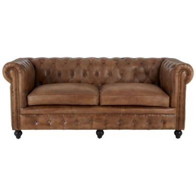Barker Genuine Leather 3 Seater Sofa In Brown With Natural Wooden Legs