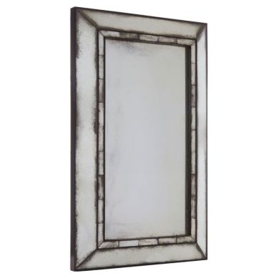 Rusper Rectangular Tiled Wall Mirror In Antique Silver Frame