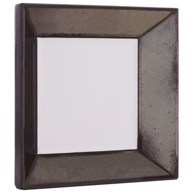 Rusper Small Square Bevelled Wall Mirror In Antique Black Frame