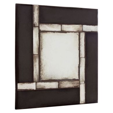 Rusper Square Tiled Design Wall Mirror In Antique Black Frame