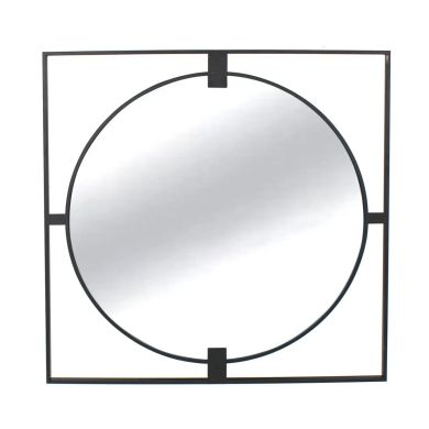Trento Large Square Wall Mirror With Black Metal Frame