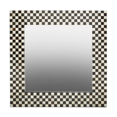 Obra Mother Of Pearl Square Wall Mirror With Black And White Wooden Frame