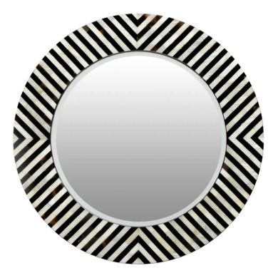 Obra Mother Of Pearl Round Wall Mirror With Black And White Wooden Frame