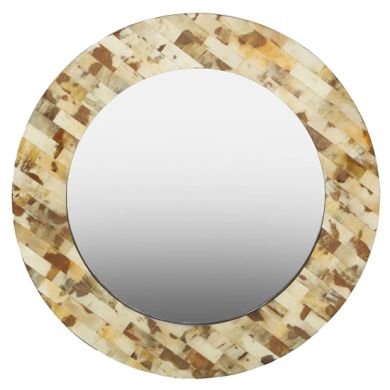 Obra Round Assorted Shell Wall Mirror With Cream Wooden Frame