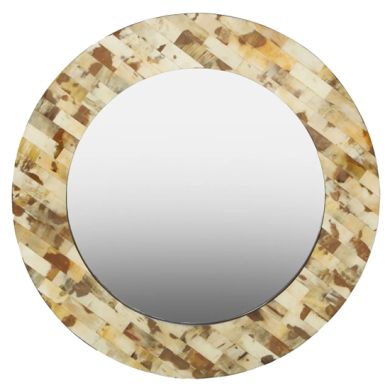Obra Round Assorted Shell Wall Mirror With Cream Wooden Frame