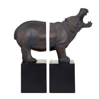 Boho Stone Hippo Bookends In Bronze With Black Base