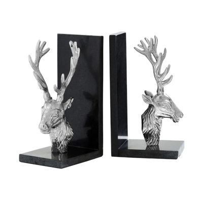 Koper Aluminium Set Of 2 Stag Bookends With Marble Base