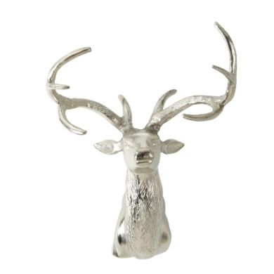 Stella Wall Mounted Aluminium Stag With Curved Antlers In Silver
