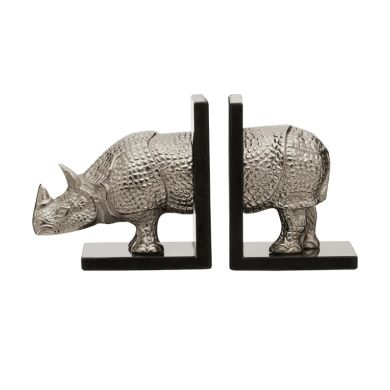 Koper Aluminium Set Of 2 Rhino Bookends In Silver