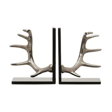 Koper Aluminium Set Of 2 Antler Bookends In Silver