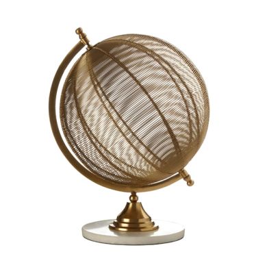 Melora Large Metal Globe Sculpture In Gold With White Marble Base