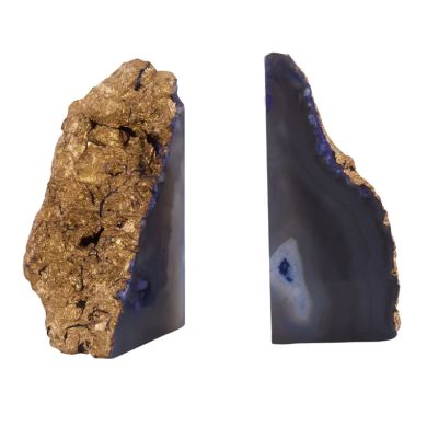 Bowerbird Agate Stone Bookends In Blue Gold