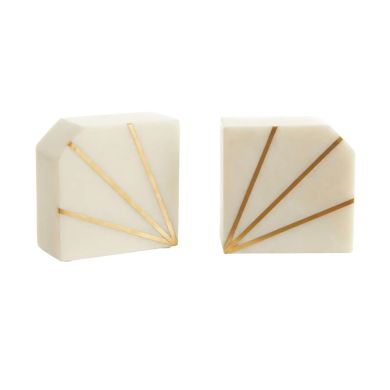 Sena Marble Set Of 2 Bookends In White And Brass