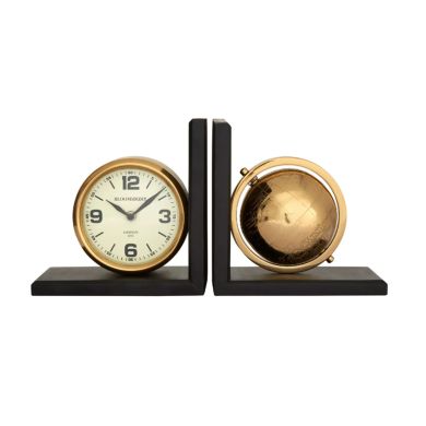 Churchill Mango Wood And Metal Set Of 2 Globe Clock Bookends