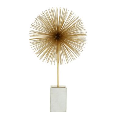 Mirano Metal Starburst Sculpture In Gold With White Marble Base