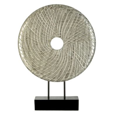 Elementi Round Wooden Disc Sculpture In Silver