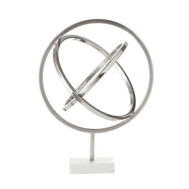 Mirano Steel Spiral Sculpture in Polished Silver With White Marble Base