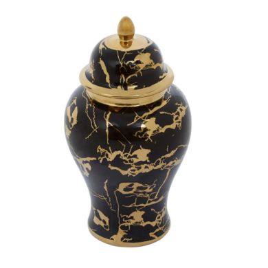 Marmo Ceramic Small Ceramic Jar In Black And Gold
