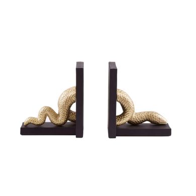 Serpent Wooden And Metal Set Of 2 Bookends In Warm Metallic