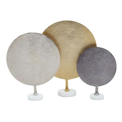 Elias Aluminium Set Of 3 Hammered Metal Sculptures In Gold Silver And Black