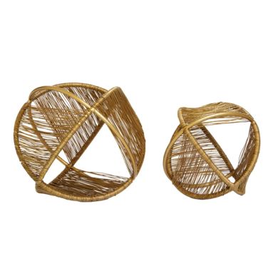 Enzo Metal Set Of 2 Wire Ball Ornaments In Gold