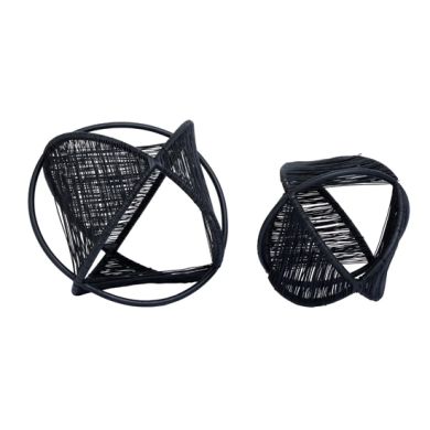 Enzo Metal Set Of 2 Wire Ball Ornaments In Black