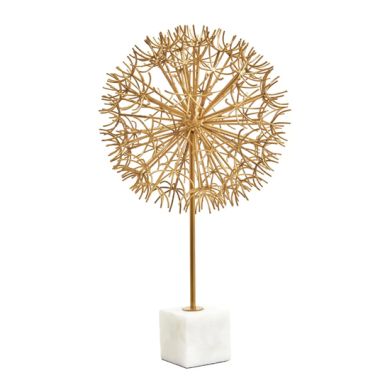 Evra Metal Dandelion Sculpture In Gold With White Marble Base