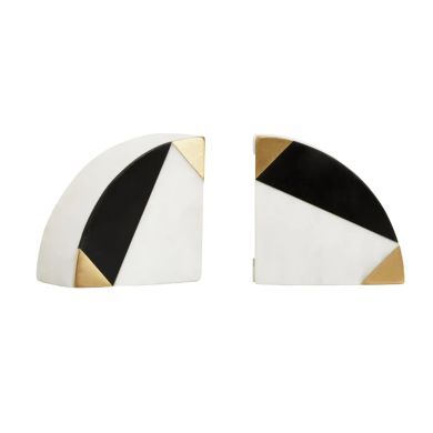 Oleena Onyx Stone Set Of 2 Bookends In Black And White