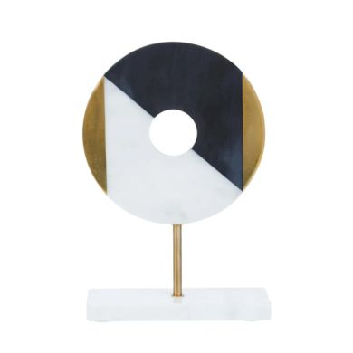 Omari Brass Disc Sculpture In Gold With White Marble Base