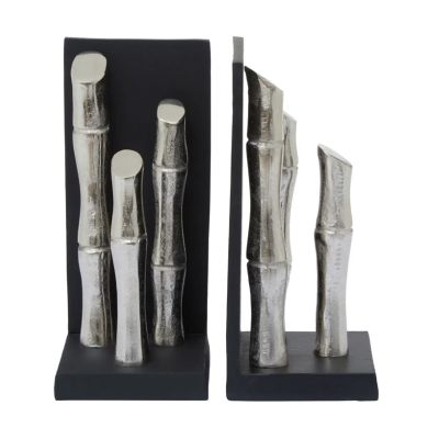 Hiba Metal Set Of 2 Bamboo Sticks Bookends In Silver