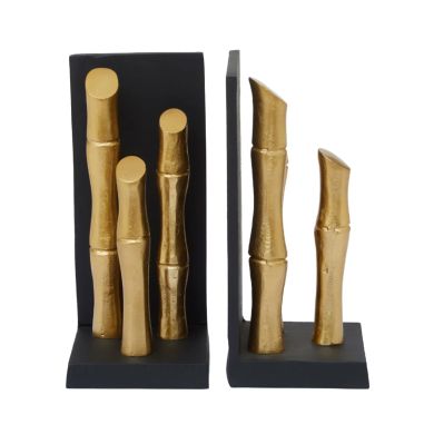 Hiba Metal Set Of 2 Bamboo Sticks Bookends In Gold