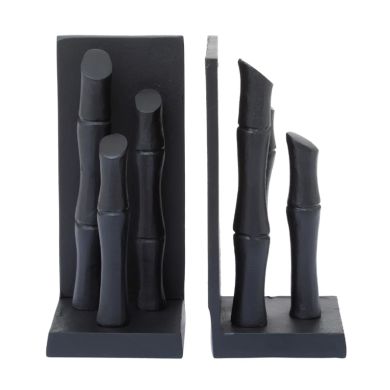 Hiba Metal Set Of 2 Bamboo Sticks Bookends In Black