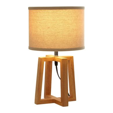 Lea Light Brown Fabric Shade Table Lamp With Natural Wooden Base