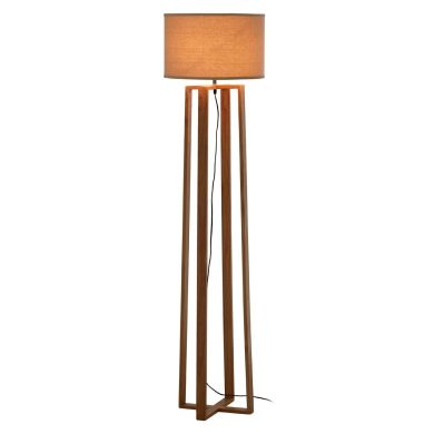 Lea Light Brown Fabric Shade Floor Lamp With Natural Wooden Base