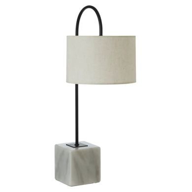Murdoch White Linen Curved Table Lamp With White Marble Base