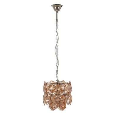 Rydello Small Amber Glass Chandelier Ceiling Light In Nickel
