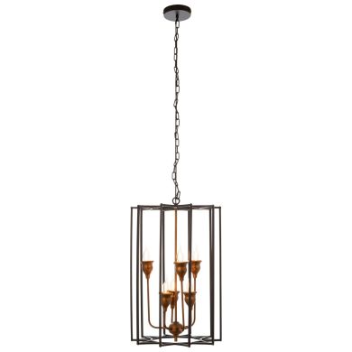 Allas 6 Glass Shades Ceiling Pendant Light In Matt Black And Bronze