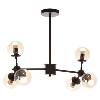 Abira 6 Brown Glass Shades Ceiling Pendant Light In Matt Black