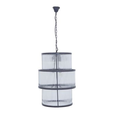 Salasco Large 3 Glass Tier Chandelier Ceiling Light In Antique Black