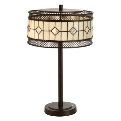 Waldorf Diamond Glass Shade Table Lamp In Bronze With Metal Base