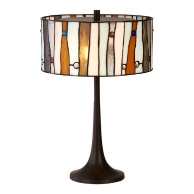 Waldorf Jewel Glass Shade Table Lamp In Bronze With Metal Base