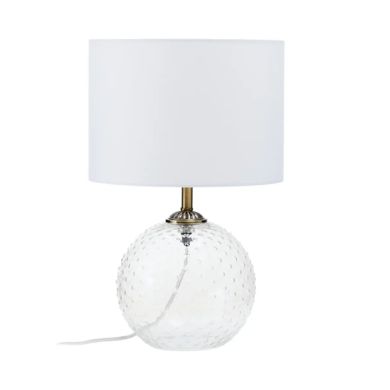Noa White Fabric Shade Table Lamp With Clear Glass Globe Base