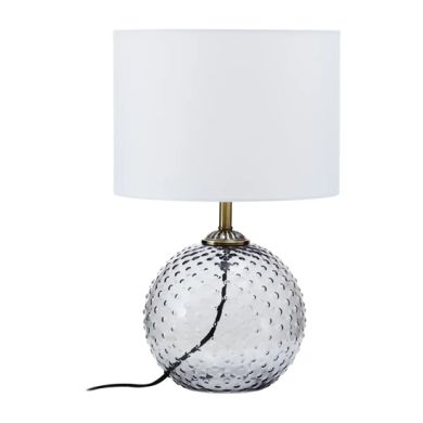 Noa White Fabric Shade Table Lamp With Grey Glass Globe Base