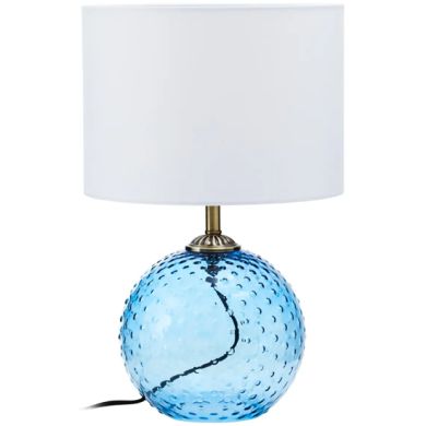 Noa White Fabric Shade Table Lamp With Blue Glass Globe Base