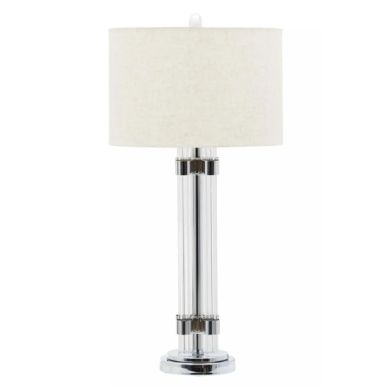 Eman Ivory Fabric Shade Table Lamp With Matte Silver Base